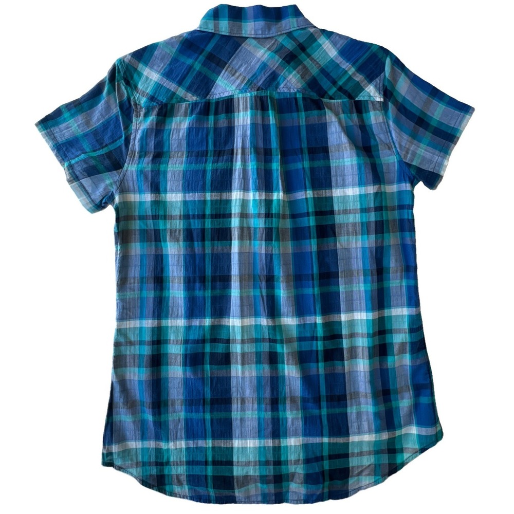 Eddie Bauer Adventure Shirt Womens S Blue Teal Plaid Short Sleeve Hiking NEW $45 - Picture 5 of 10